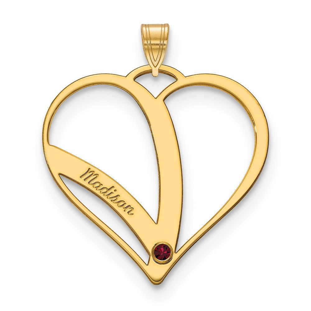 14K Yellow Gold One Name Birthstone Bezel Cut Out Heart Pendant