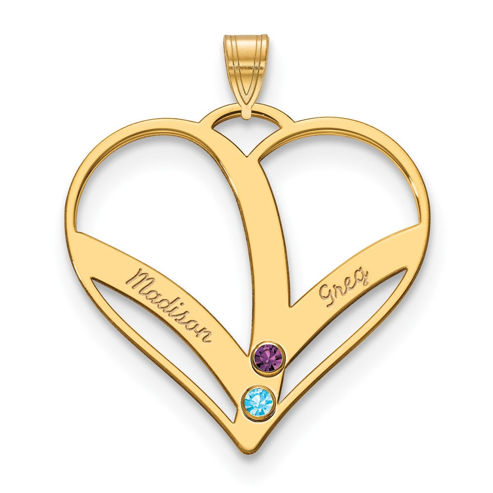 14K Yellow Gold 14Ky 2 Name Birthstones Bezel Cut Out Heart Pendant