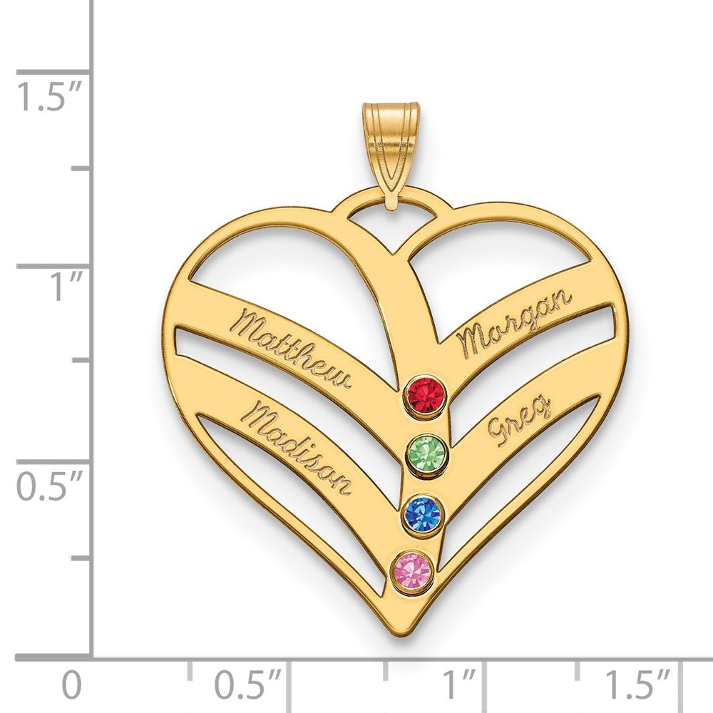 14K Yellow Gold 14Ky 4 Name Birthstones Bezel Cut Out Heart Pendant
