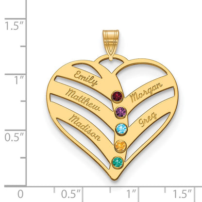 14K Yellow Gold 14Ky 5 Name Birthstones Bezel Cut Out Heart Pendant