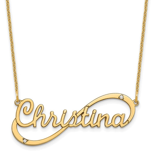 14K Yellow Gold 1 Name Infinity With Diamonds Necklace