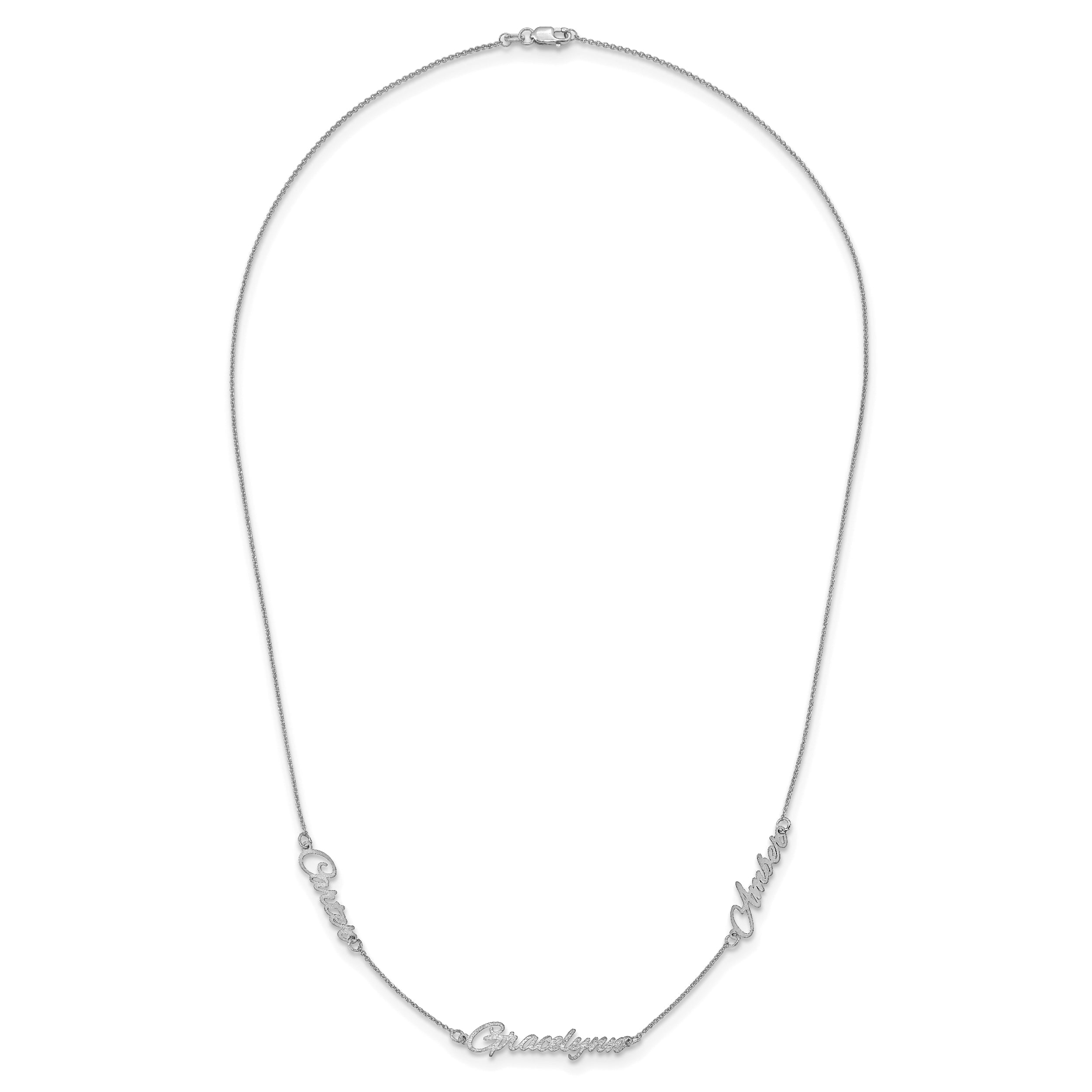 Sterling Silver Silver/Rhodium Plated Brushed 3 Name Necklace