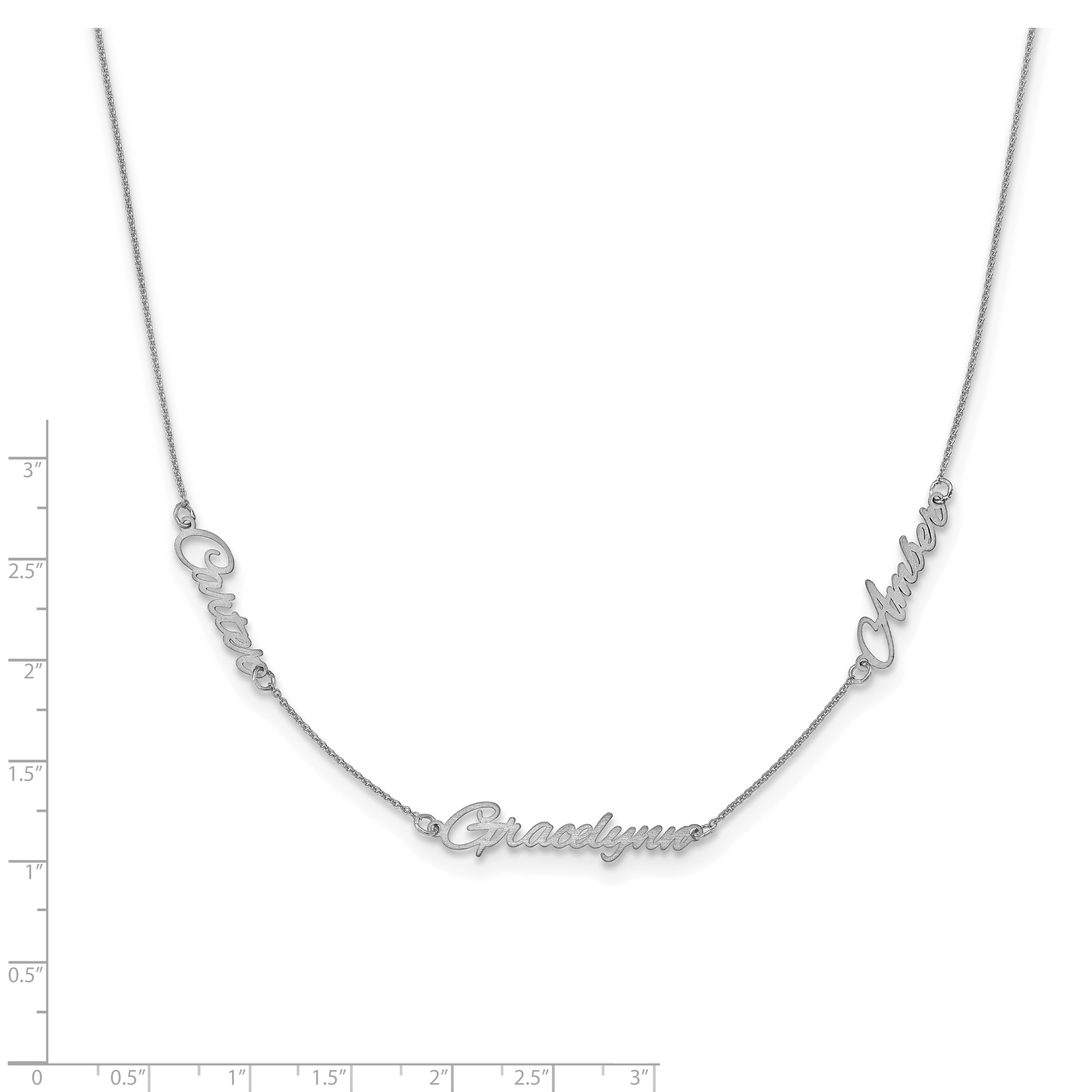 Sterling Silver Silver/Rhodium Plated Brushed 3 Name Necklace