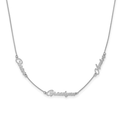 Sterling Silver Silver/Rhodium Plated Brushed 3 Name Necklace