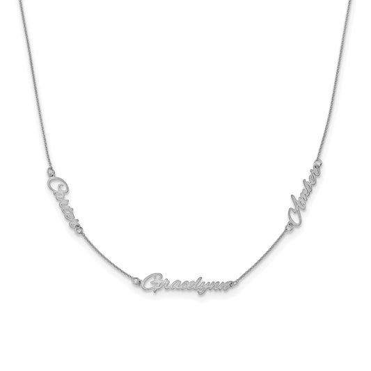Sterling Silver Silver/Rhodium Plated Brushed 3 Name Necklace