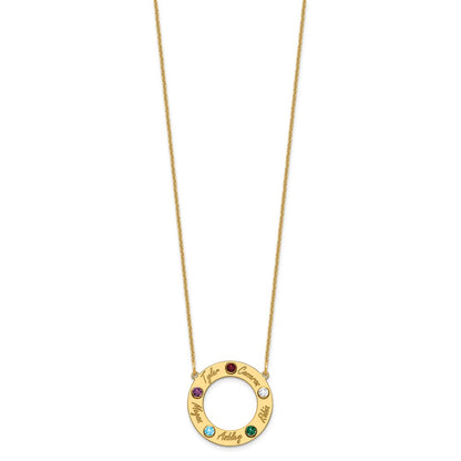 14K Yellow Gold 14Ky 5 Name And Birthstone W/ Bezel Cut Out Necklace