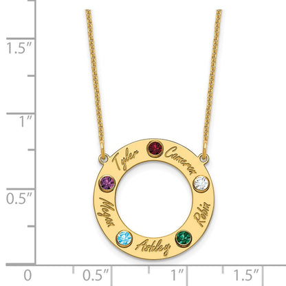 14K Yellow Gold 14Ky 5 Name And Birthstone W/ Bezel Cut Out Necklace