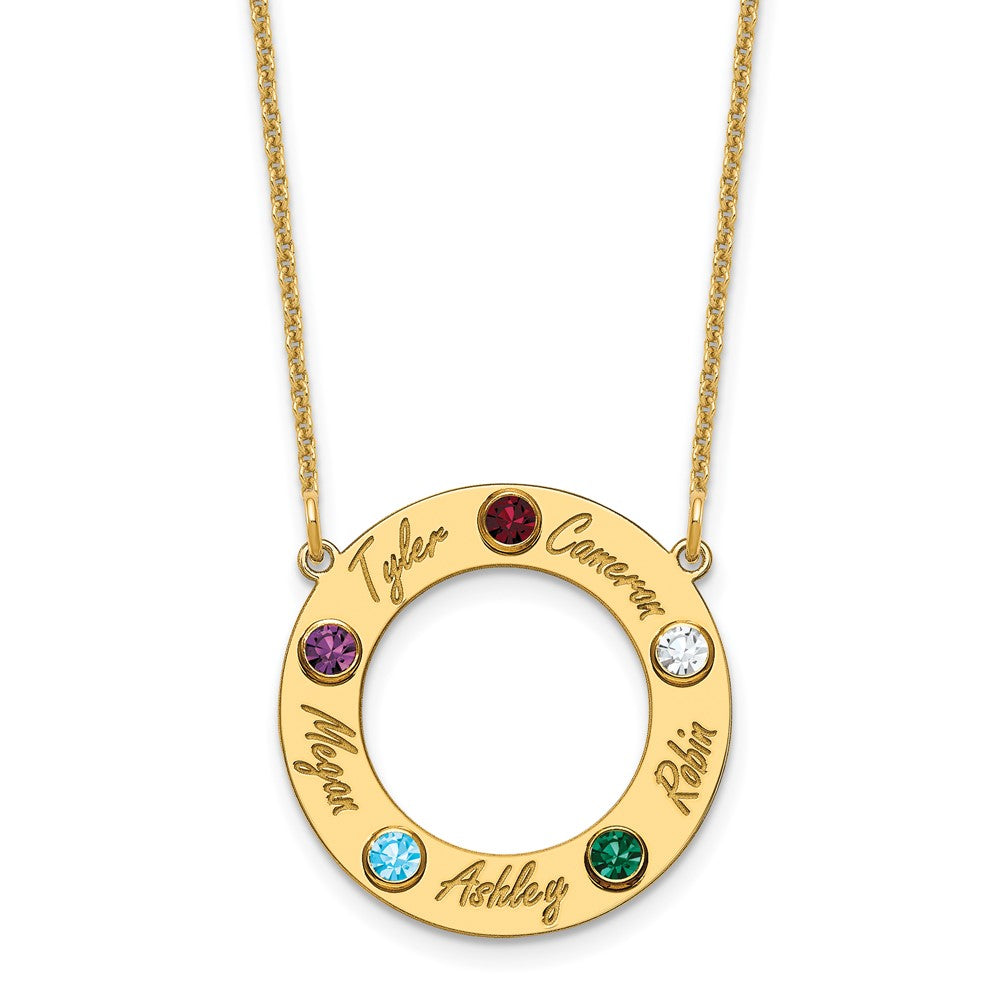 14K Yellow Gold 14Ky 5 Name And Birthstone W/ Bezel Cut Out Necklace