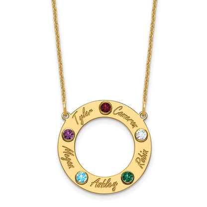 14K Yellow Gold 14Ky 5 Name And Birthstone W/ Bezel Cut Out Necklace