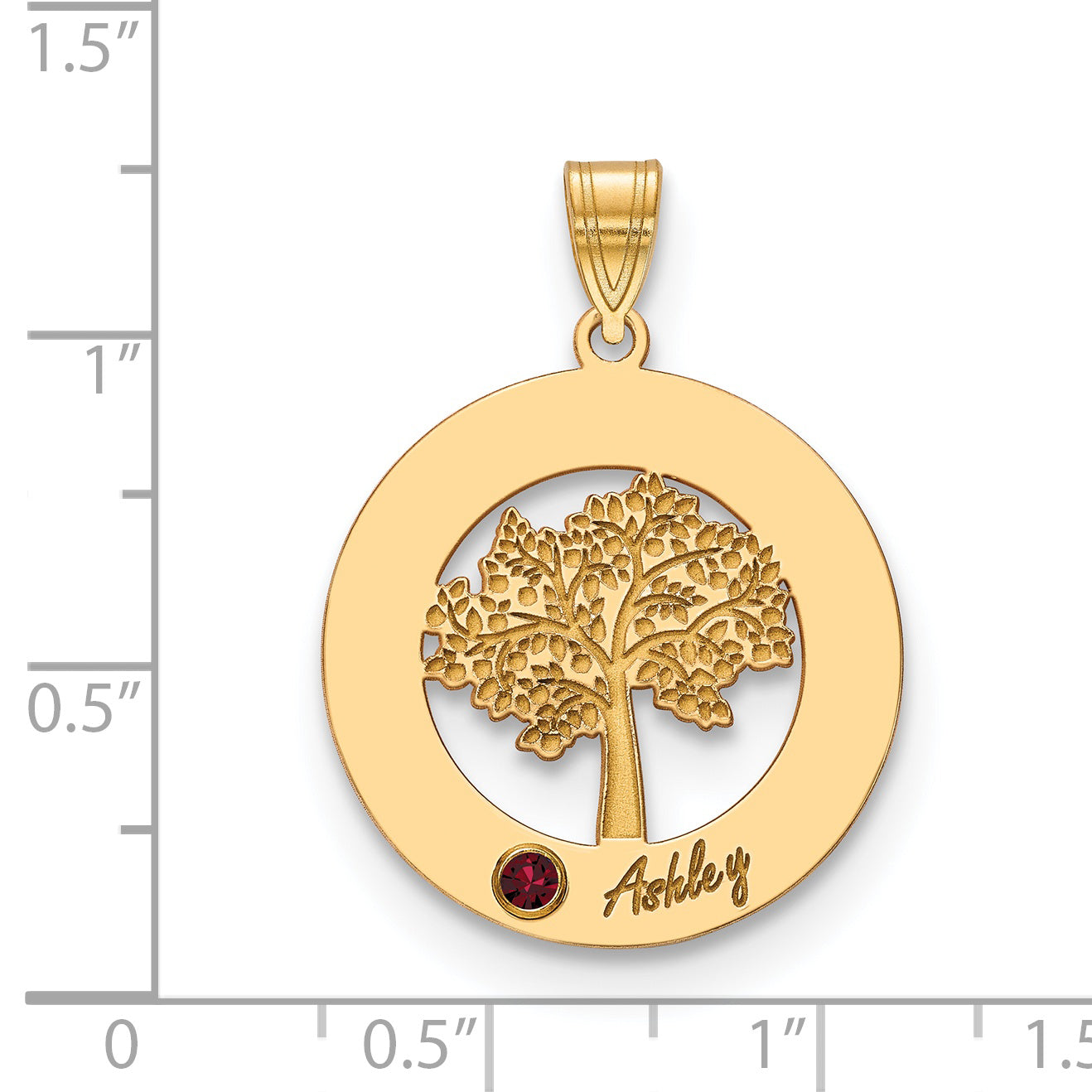 14K Yellow Gold 14Ky Family Tree In Circle 1 Name And Birthstone W/ Bezel Pendant