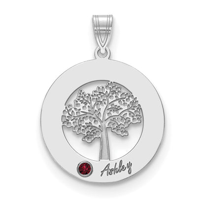 14K White Gold 14Kw Family Tree Circle 1 Names & Birthstones W/ 18K Rhodium Plated Bezel