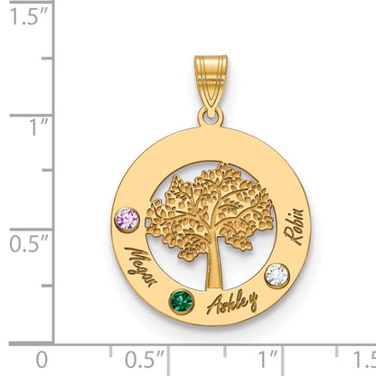 14K Yellow Gold 14Ky Family Tree In Circle 3 Names And Birthstones W/ Bezel Pendant