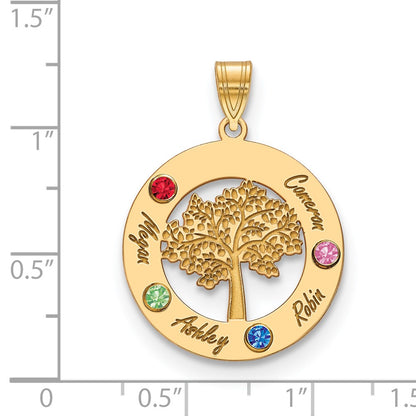 14K Yellow Gold 14Ky Family Tree In Circle 4 Names And Birthstones W/ Bezel Pendant