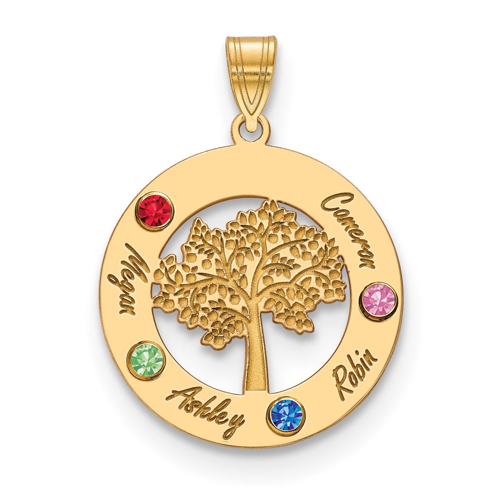 14K Yellow Gold 14Ky Family Tree In Circle 4 Names And Birthstones W/ Bezel Pendant