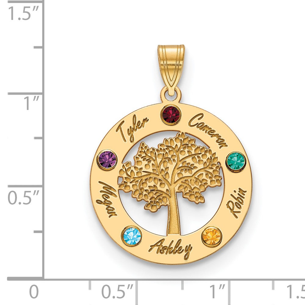 14K Yellow Gold 14Ky Family Tree In Circle 5 Names And Birthstones W/ Bezel Pendant