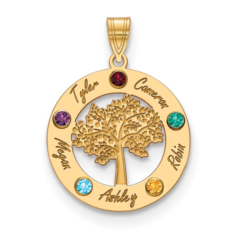 14K Yellow Gold 14Ky Family Tree In Circle 5 Names And Birthstones W/ Bezel Pendant