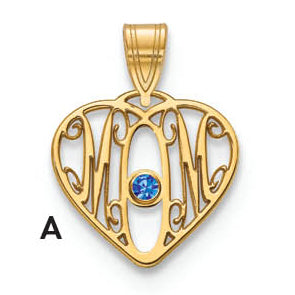 14K Yellow Gold 14Ky Mom In Heart 1 Birthstone Bezel Pendant
