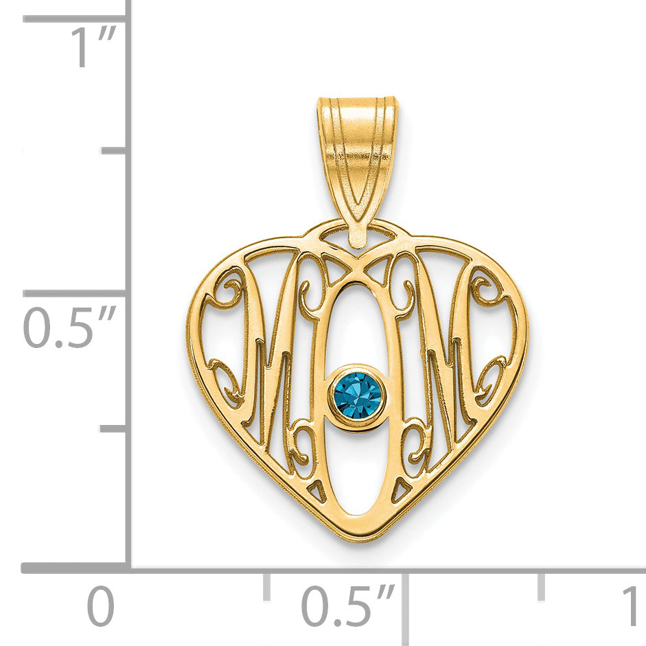 14K Yellow Gold 14Ky Mom In Heart 1 Birthstone Bezel Pendant