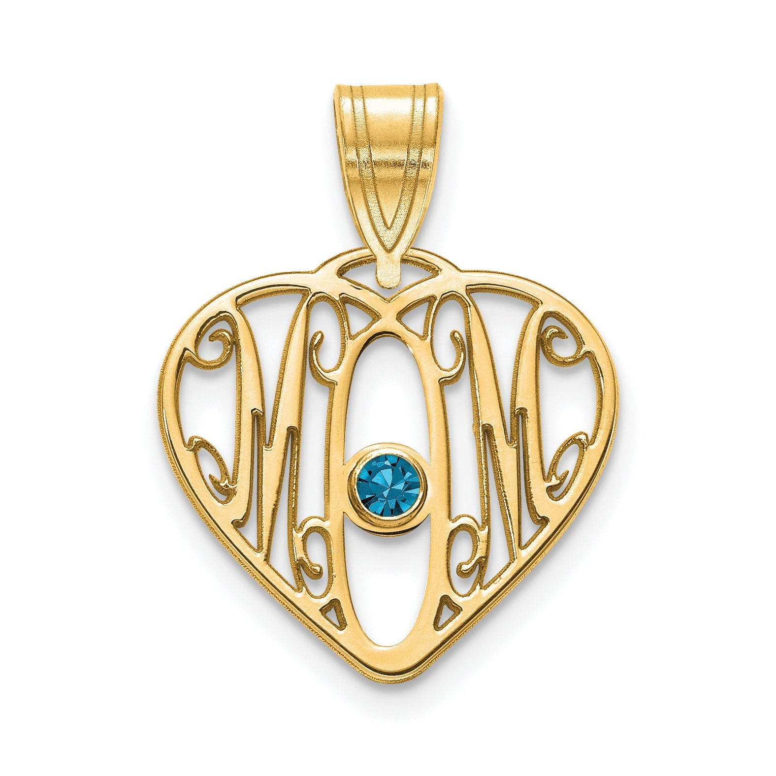 14K Yellow Gold 14Ky Mom In Heart 1 Birthstone Bezel Pendant