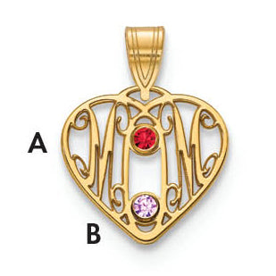 14K Yellow Gold 14Ky Mom In Heart 2 Birthstones Bezel Pendant