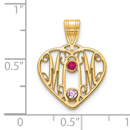 14K Yellow Gold 14Ky Mom In Heart 2 Birthstones Bezel Pendant