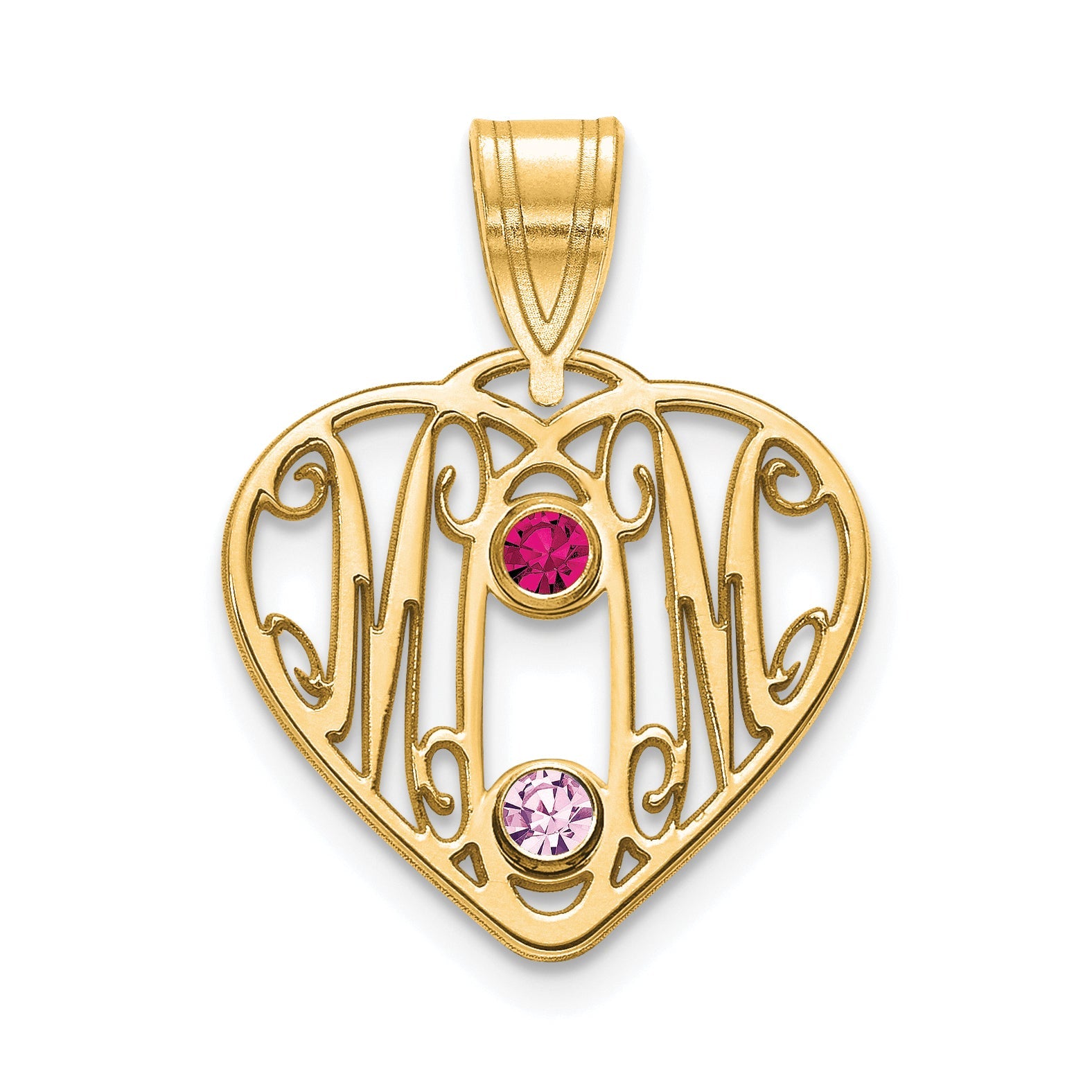 14K Yellow Gold 14Ky Mom In Heart 2 Birthstones Bezel Pendant