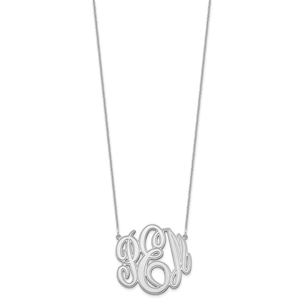 14K White Gold Etched Monogram Necklace