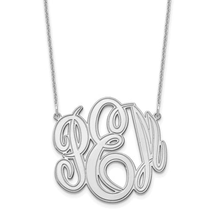14K White Gold Etched Monogram Necklace