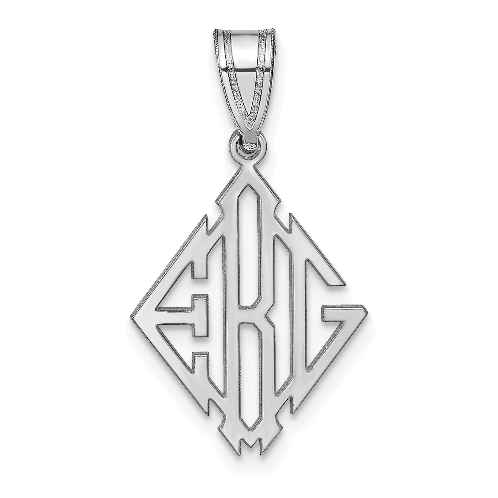 Sterling Silver Silver/Rhodium Plated Diamond Shape Monogram Pendant