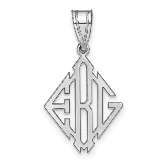 Sterling Silver Silver/Rhodium Plated Diamond Shape Monogram Pendant