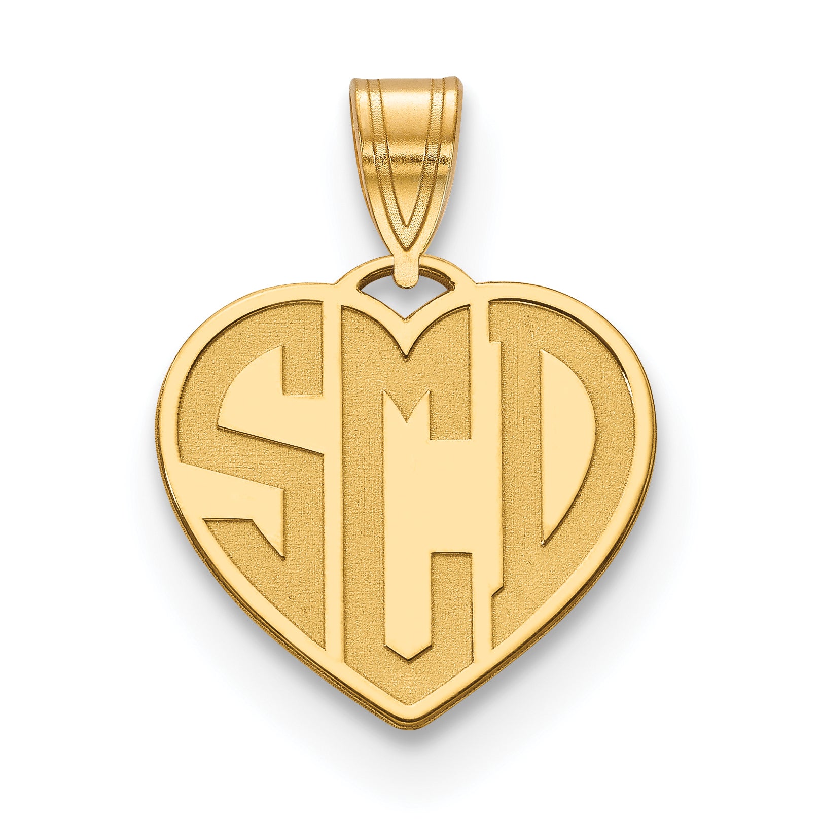 14K Yellow Gold Etched Monogram Heart Necklace