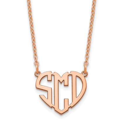 Rose Plated Sterling Silver/Rose Heart Monogram Necklace