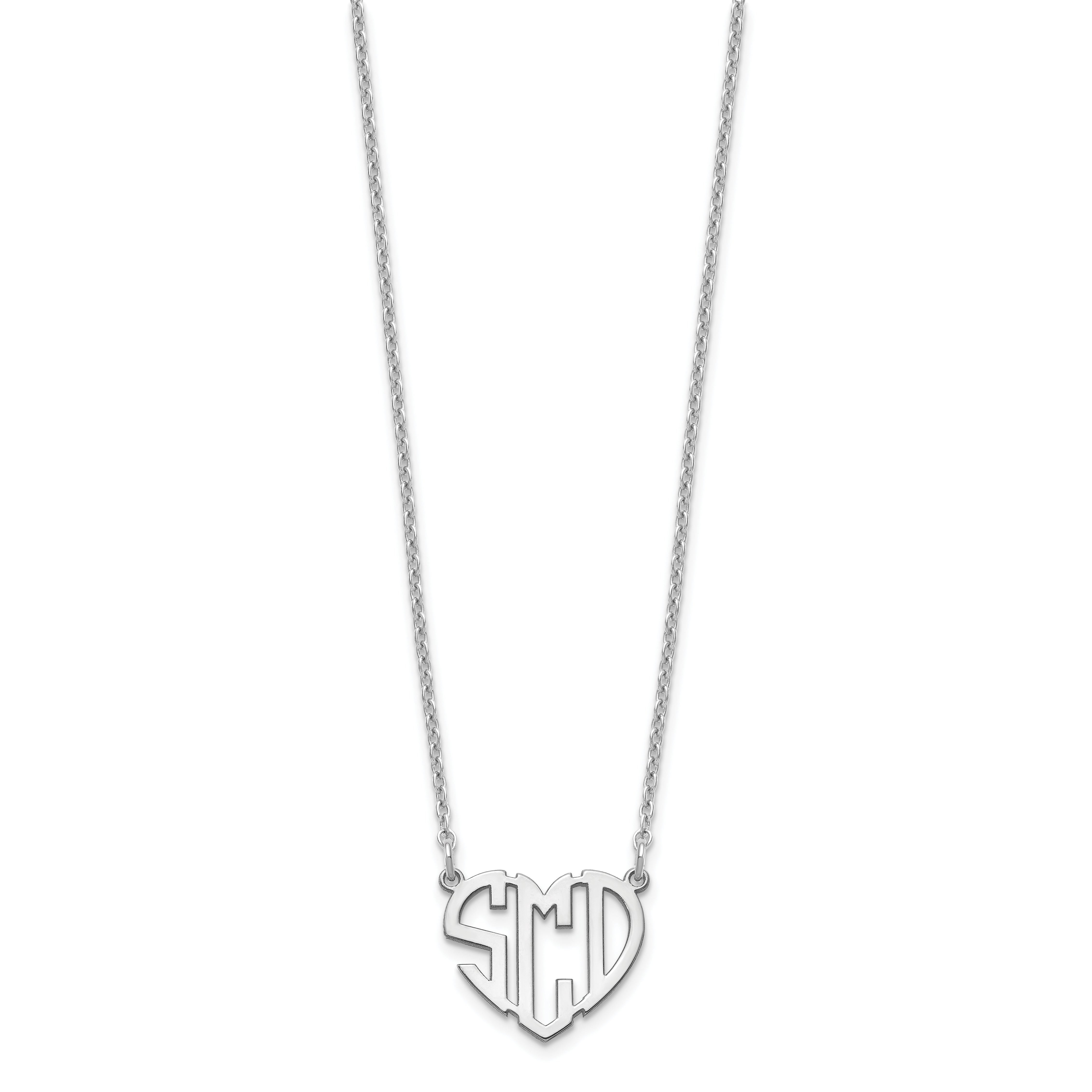 Sterling Silver Silver/Rhodium Plated Heart Monogram Necklace