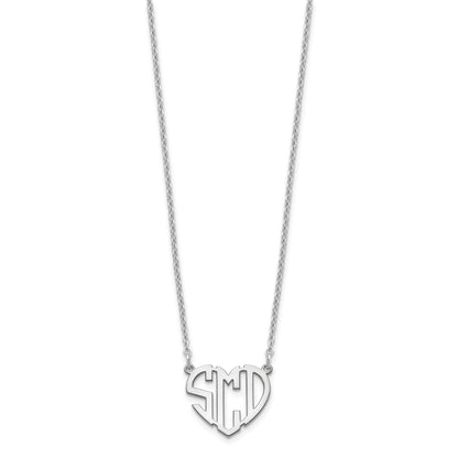 Sterling Silver Silver/Rhodium Plated Heart Monogram Necklace