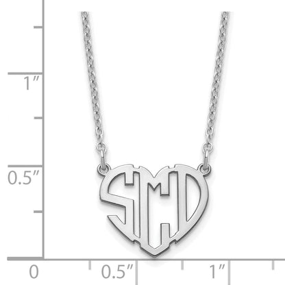 Sterling Silver Silver/Rhodium Plated Heart Monogram Necklace