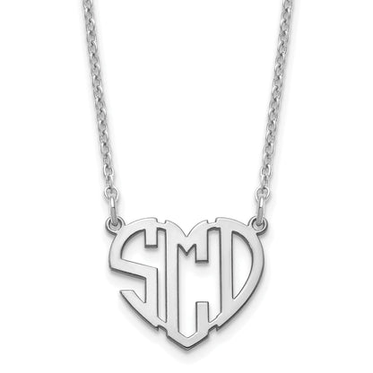 Sterling Silver Silver/Rhodium Plated Heart Monogram Necklace