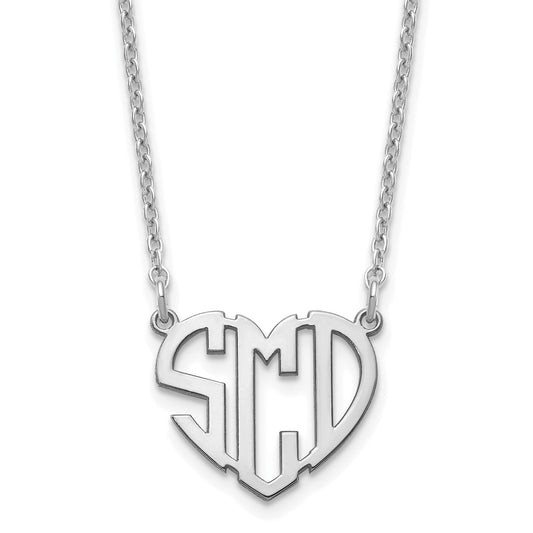 Sterling Silver Silver/Rhodium Plated Heart Monogram Necklace