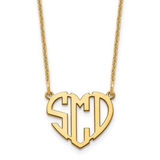 14K Yellow Gold Heart Monogram Necklace