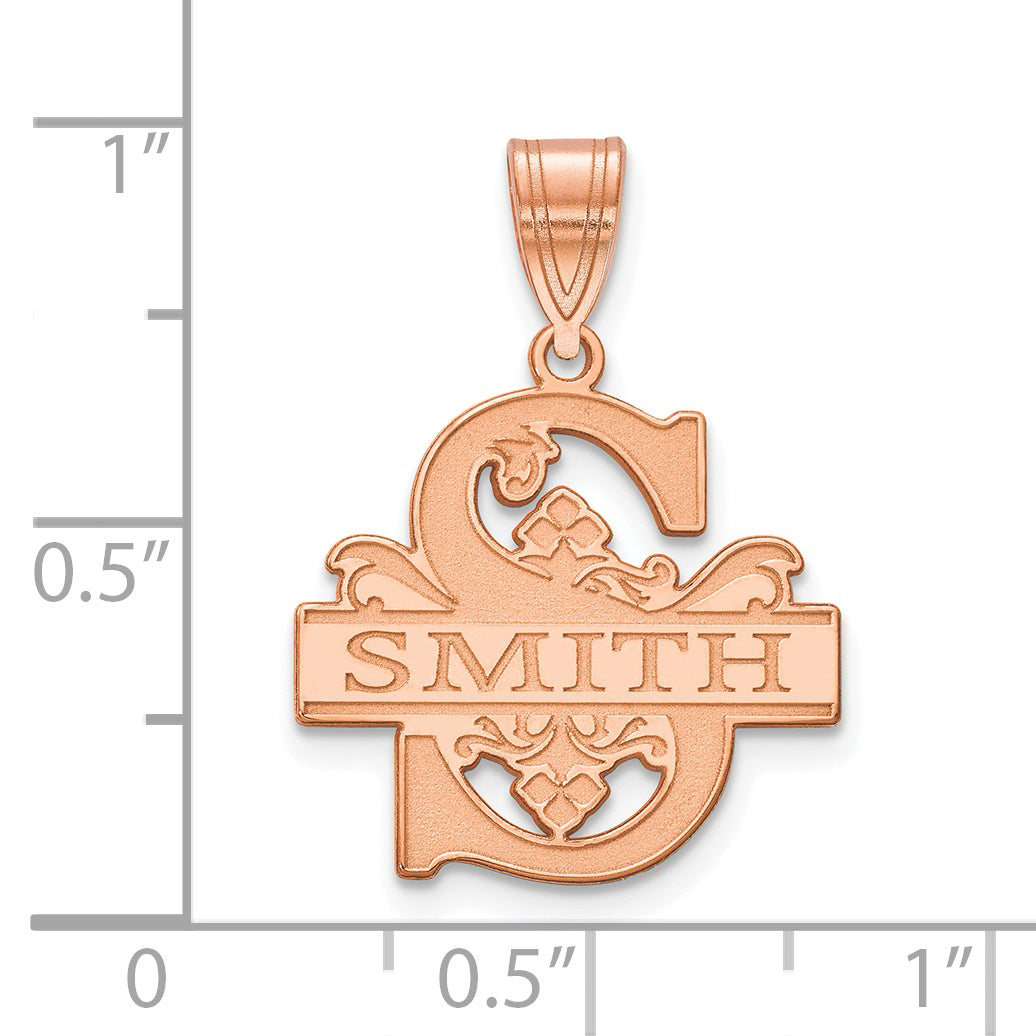 Rose Plated Sterling Silver/Rose Initial And Family Name Pendant