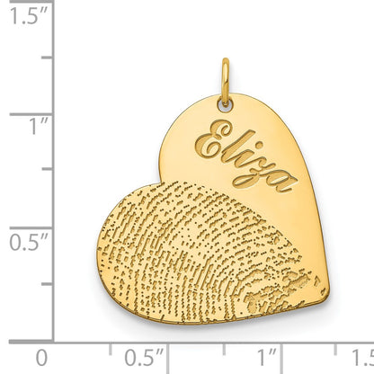 14K Yellow Gold Name And Fingerprint Heart Charm