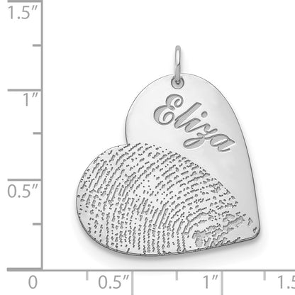14K White Gold Name And Fingerprint Heart Charm