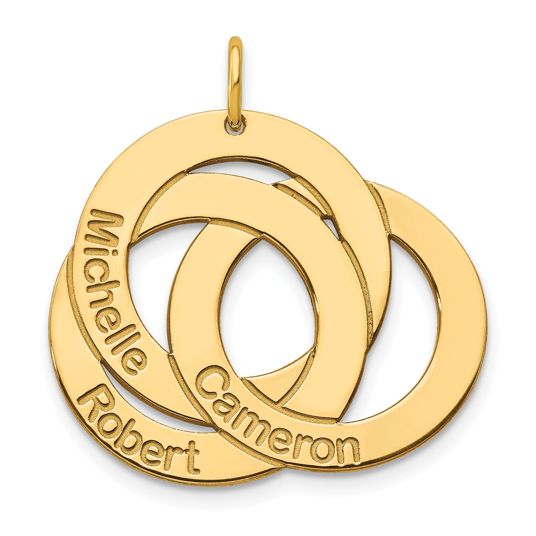 14K Yellow Gold 3 Interlocking Circles With Names Charm