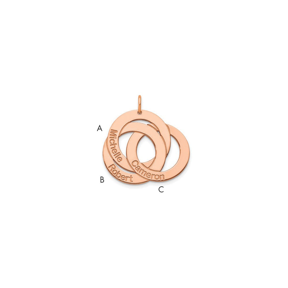 14K Rose Gold 3 Interlocking Circles With Names Charm