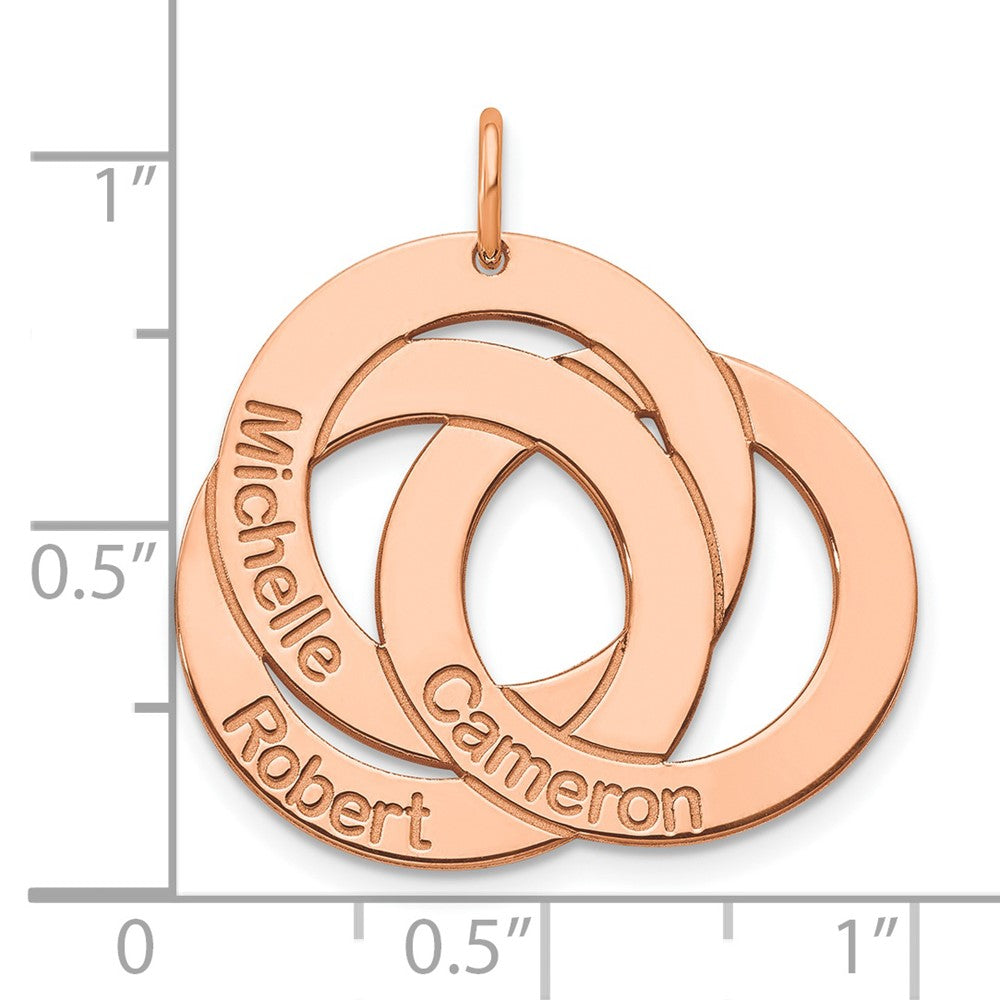 14K Rose Gold 3 Interlocking Circles With Names Charm
