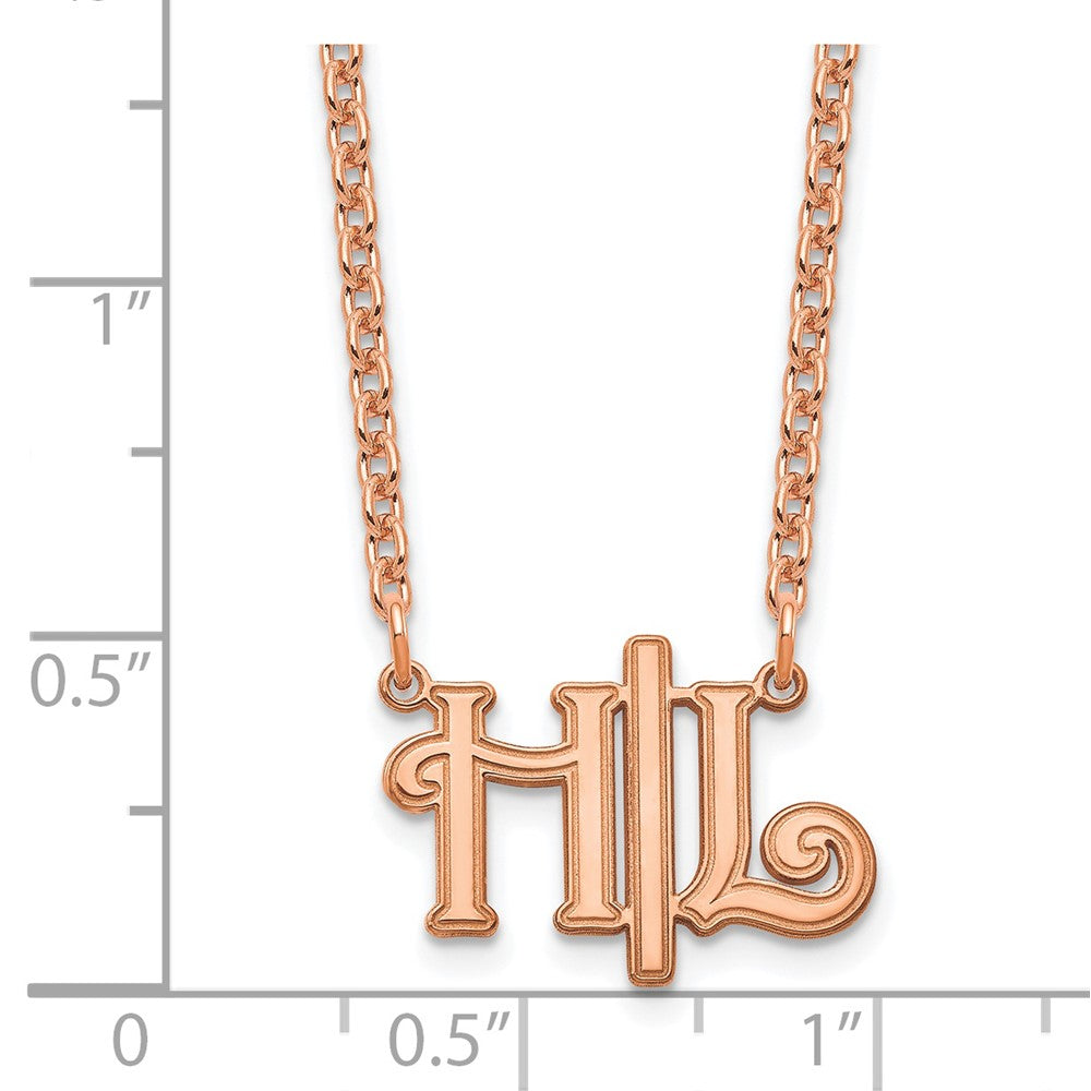 Rose Plated Sterling Silver/Rose Gold Horizontal Script Initials Necklace