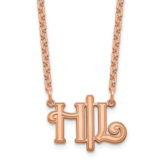 Rose Plated Sterling Silver/Rose Gold Horizontal Script Initials Necklace