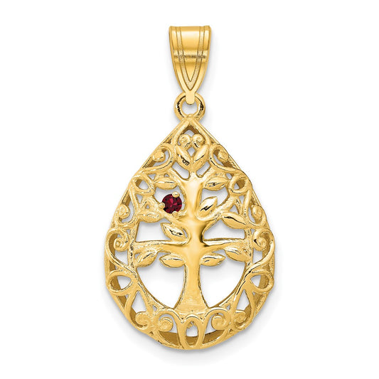 14K Yellow Gold 14Ky 1 Birthstone Tree Of Life Tear Drop Pendant