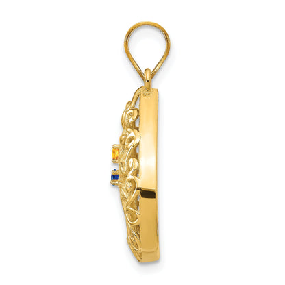 14K Yellow Gold 14Ky 2 Birthstone Tree Of Life Tear Drop Pendant