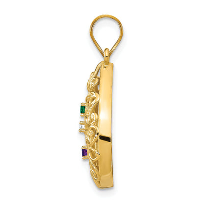14K Yellow Gold 14Ky 3 Birthstone Tree Of Life Tear Drop Pendant