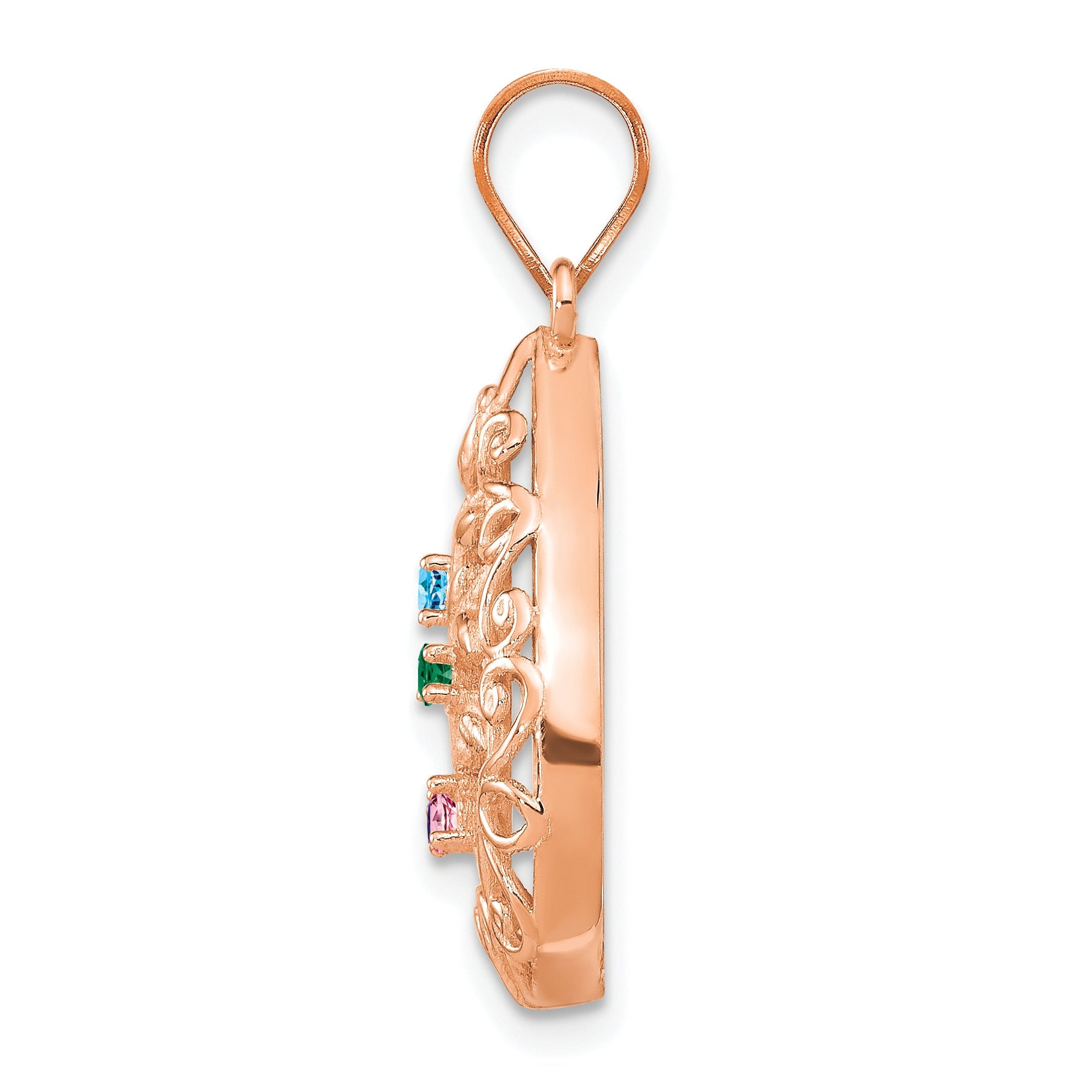 14K Rose Gold 4 Birthstone Tree Of Life Tear Drop Pendant
